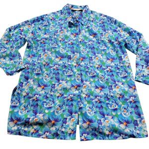 Bechamel Shirt Womens XL Blue Floral Top Long Sleeve Button Up Colorful